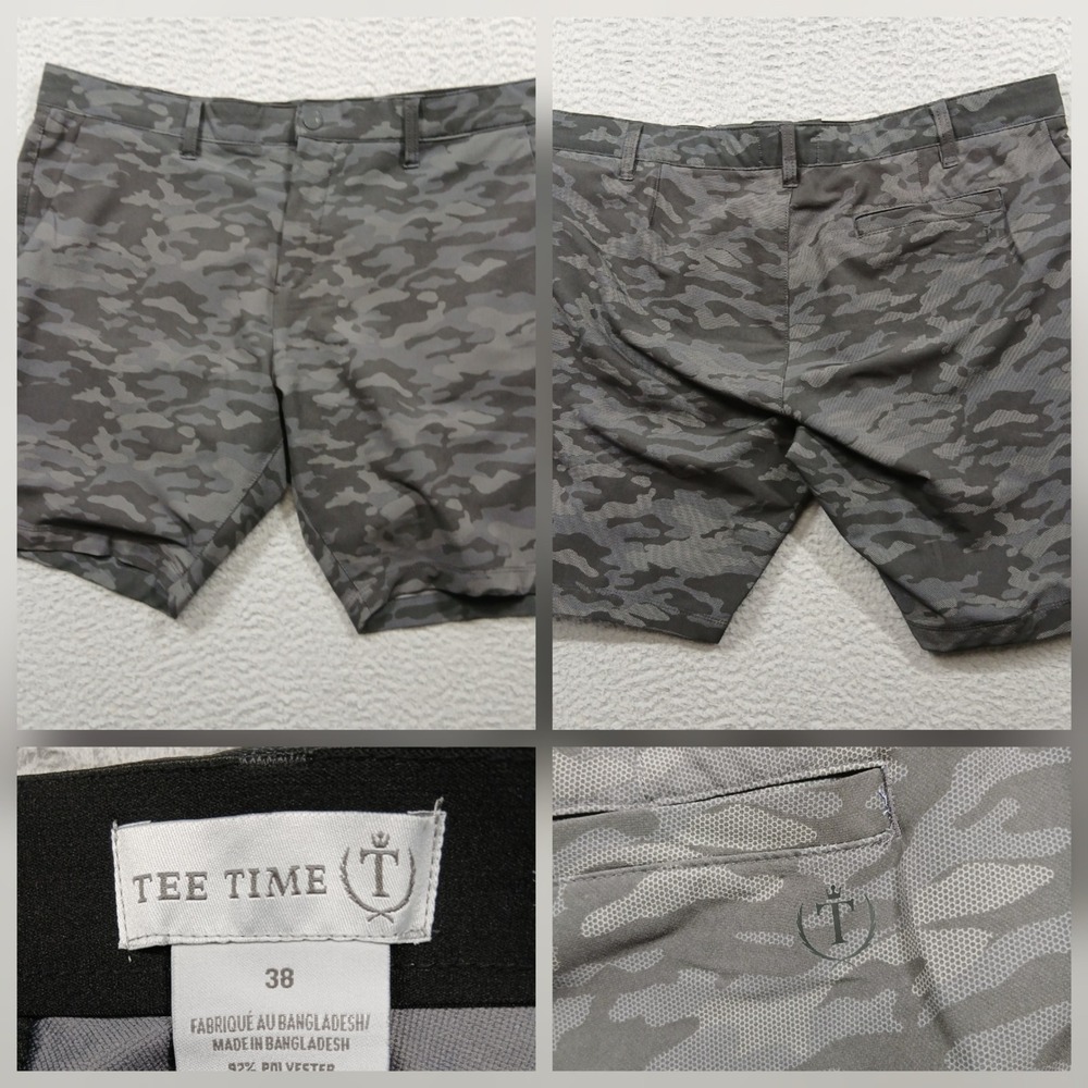 Tee Time Golf Shorts Men's 38 Gray Camo‎ Performance Stretch Athletic Flat Front